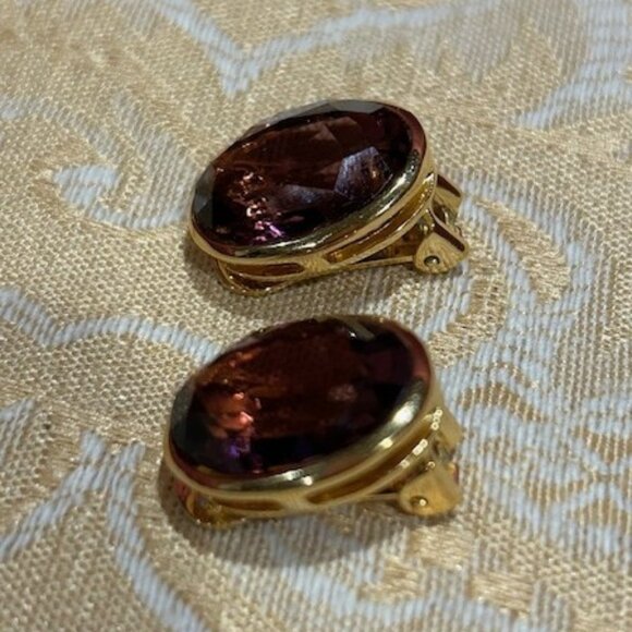 CHRISTIAN DIOR Gold Amethyst Rhinestone EARRING - Picture 8 of 10